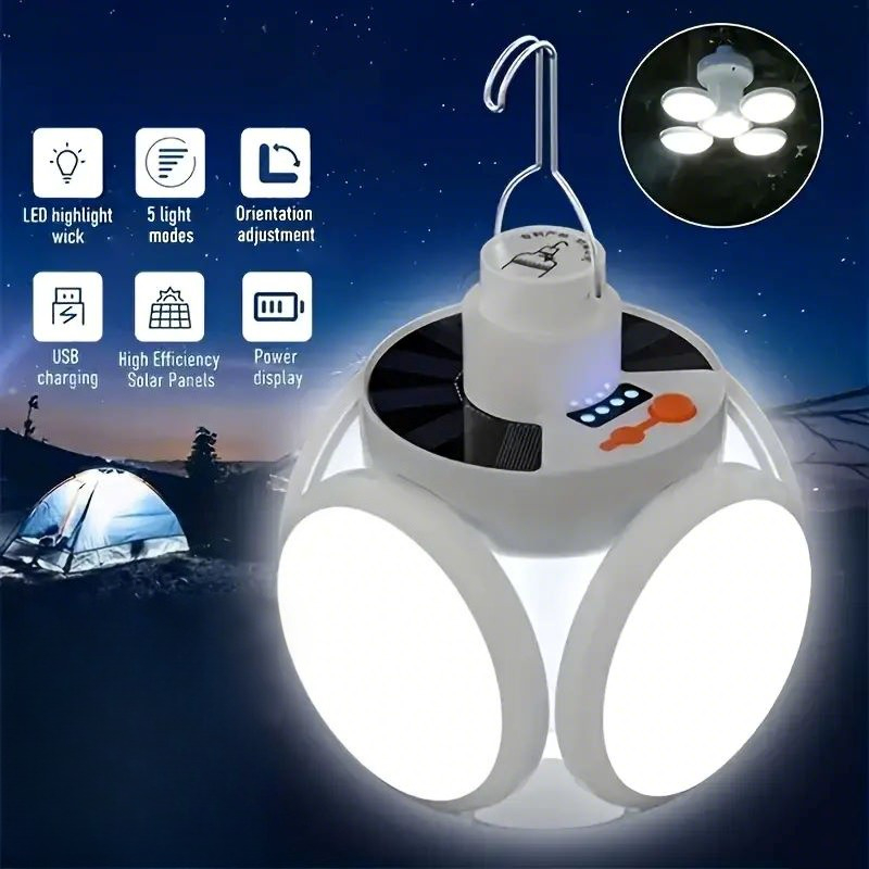 フック付きソーラー充電ライト 複数の照明モード 折りたたみ式 - Power Outage Light のレビューと価格